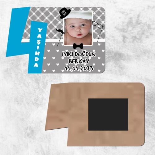 Little Man Küçük Adam 4 Yaşında Ahşap Mavi Yazılı Magnet