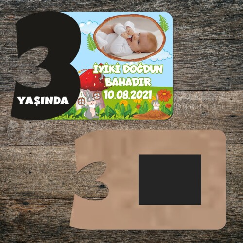 Sevimli Tavşan 3 Rakamlı Hatıra Magnet Siyah