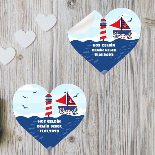 Denizci Teması Kalp Şeklinde Sticker Etiket