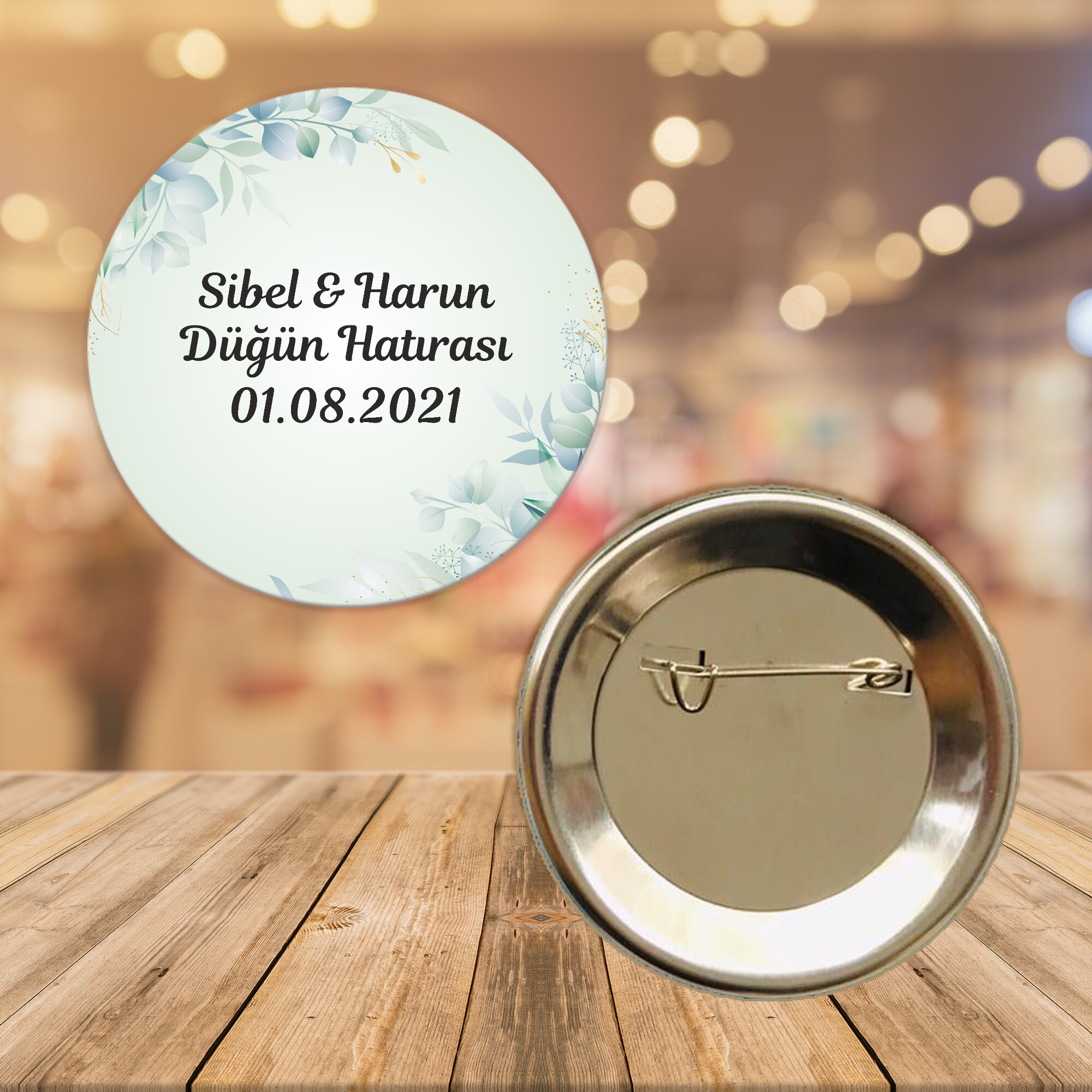 Su Yeşili Yapraklı Söz Kına düğün İğneli Rozet