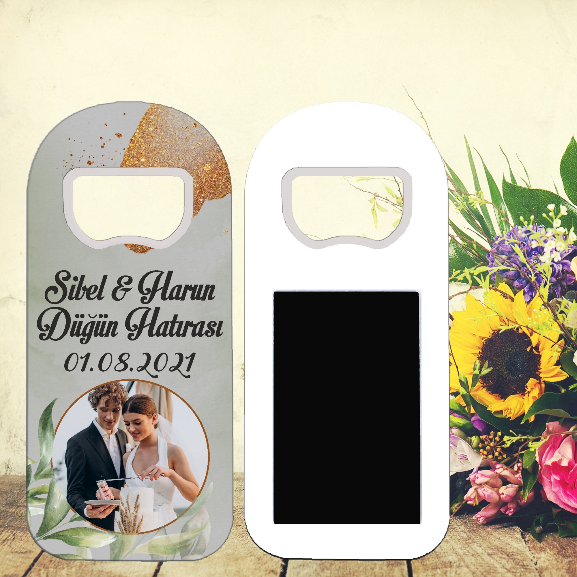 Mutluluk Temalı Uzun Oval Kına Nikah Düğün Magnet