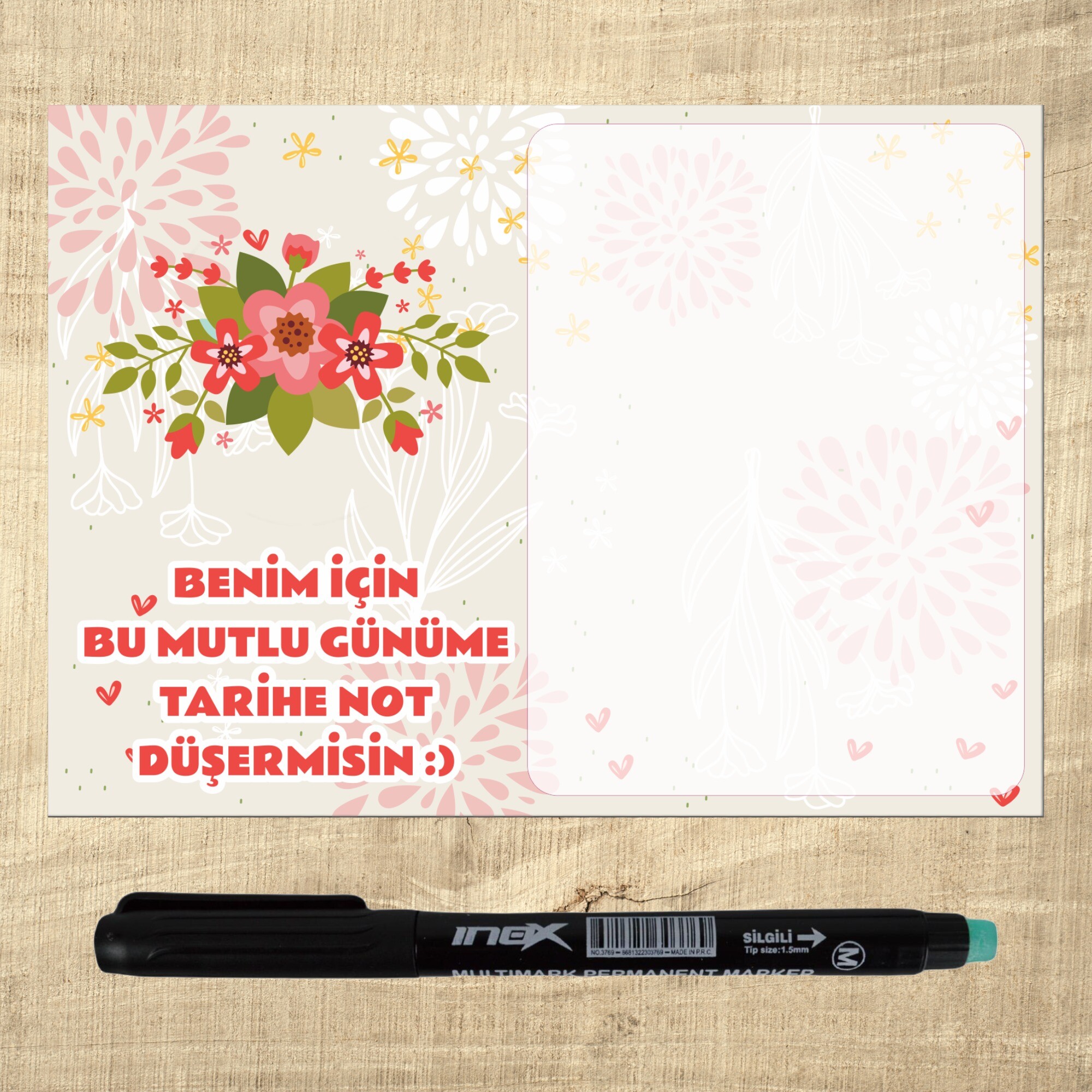 Çiçekli Kalemli Notluk Magnet