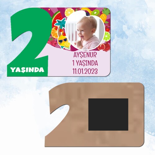 Meyveler Figürlü Yeşil Rakamlı 2 Yaş Hediye Ahşap Magnet