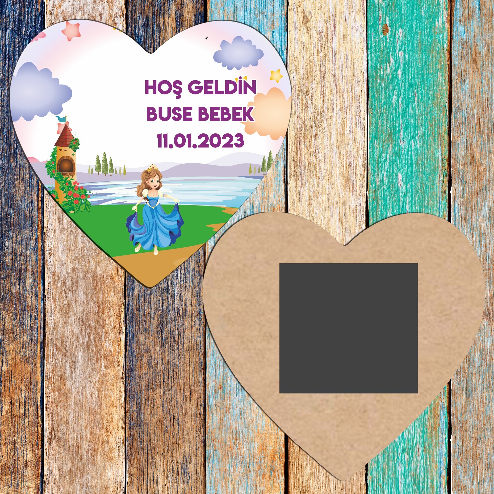 Prenses Tasarım Ahşap Kalp Magnet