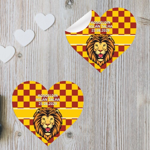 Aslan Cimbomlu Kalp Şeklinde Sticker Etiket
