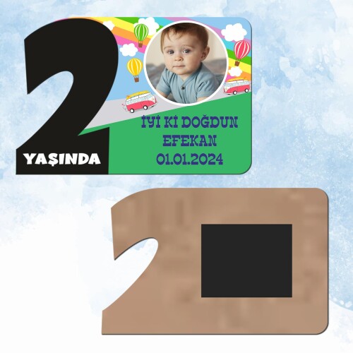 Otobüslü 2 Yaşında Siyah Rakam Magnet Ahşap