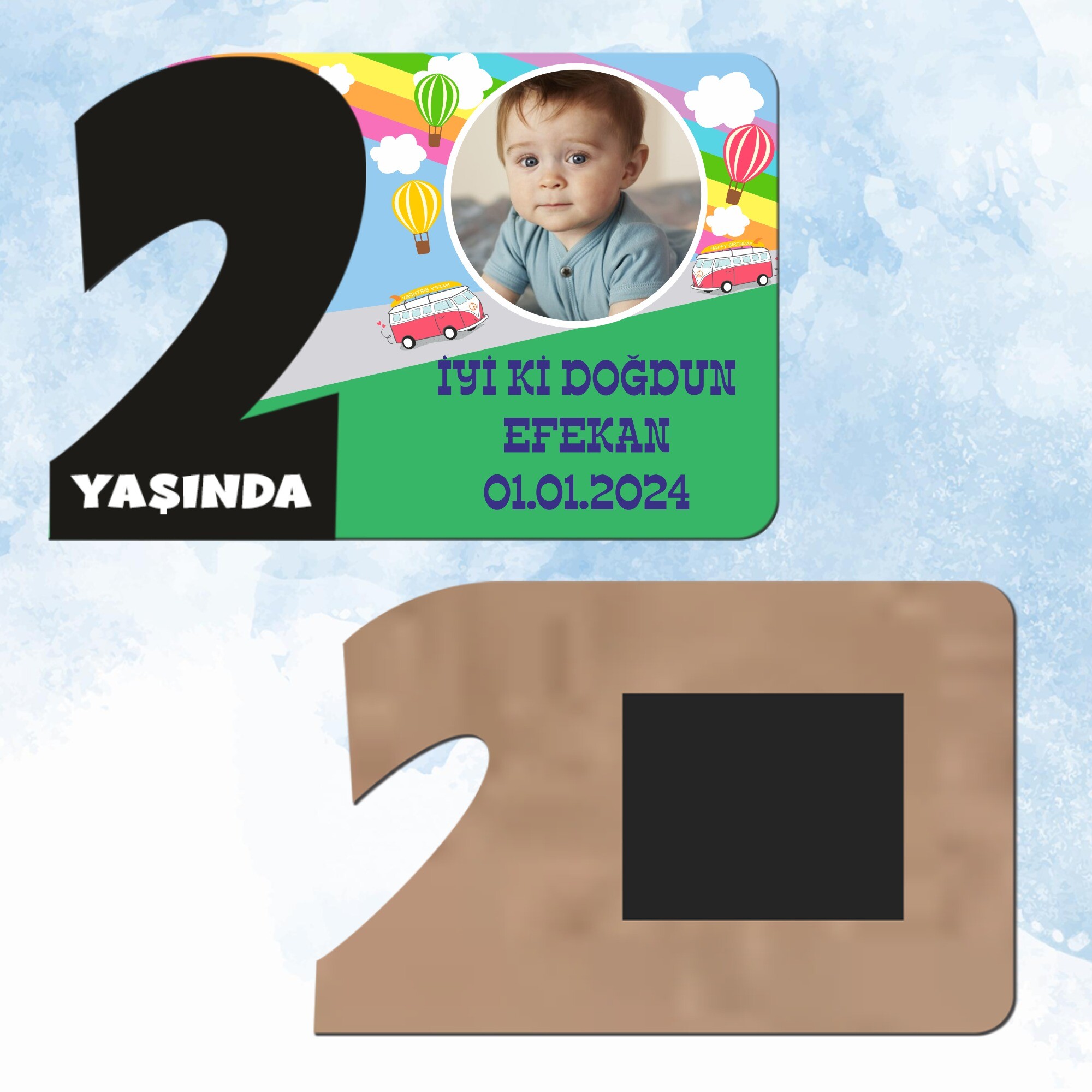 Otobüslü 2 Yaşında Siyah Rakam Magnet Ahşap
