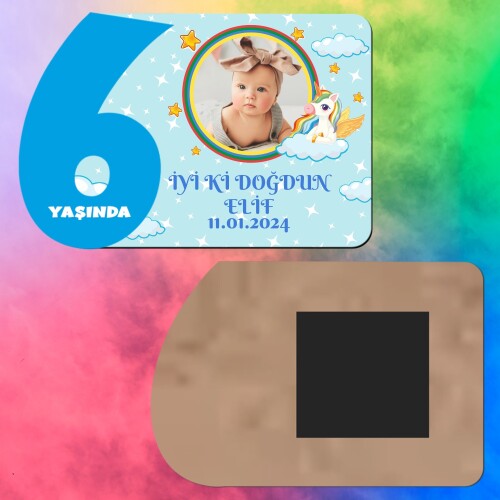 Unicornlu 6 Yaş Erkek Çocuk Ahşap Mavi Rakam Magnet
