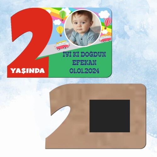 Otobüslü Kırmızı 2 Yaşında Ahşap Mıknatıslı
