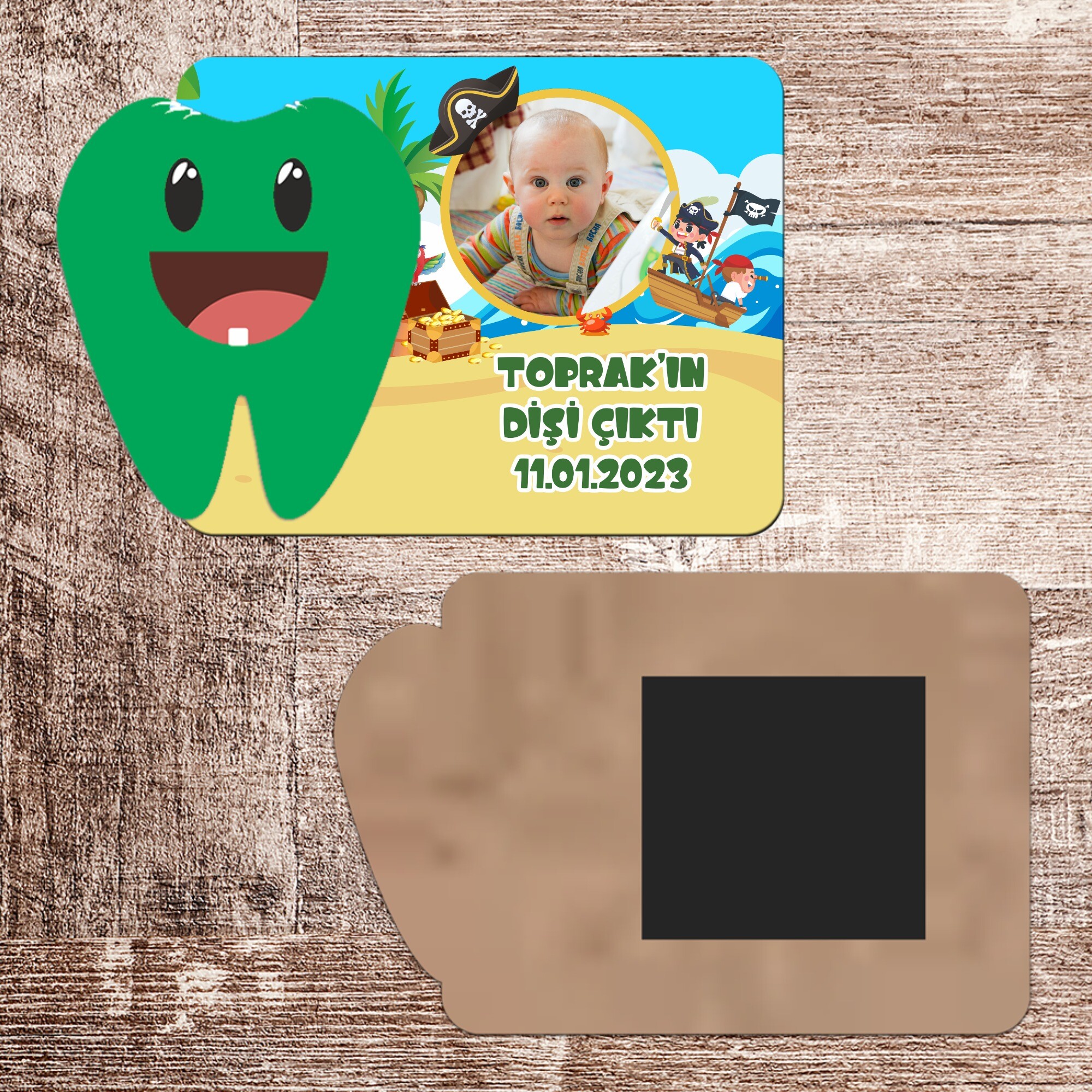 Korsan Temalı Artık Isırabilirim Magnet Ahşap Yeşil