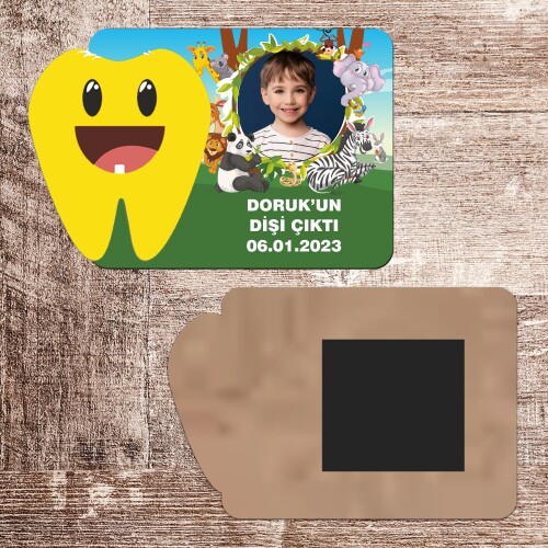 Safari Temalı Dişim Çıktı Ahşap Magnet Sarı Diş