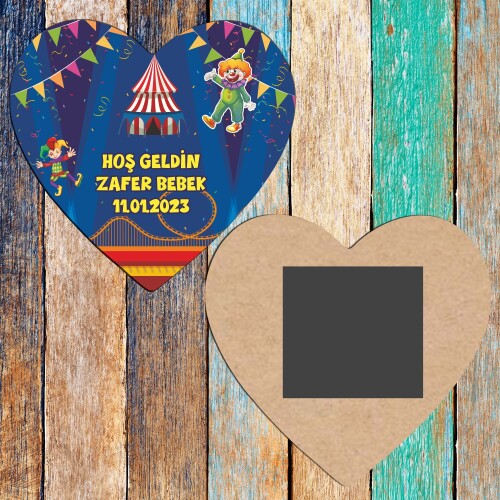 Palyaço Temalı Ahşap Kalp Magnet
