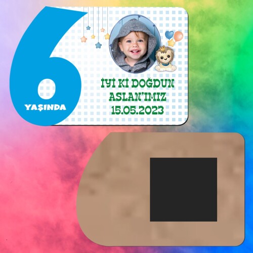 Sevimli Aslan 6 Yaş Erkek Çocuk Ahşap Mavi Rakam Magnet