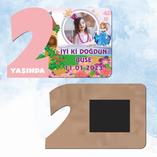 Prenses Tasarım 2 Yaş Pembe Rakam Ahşap Magnet