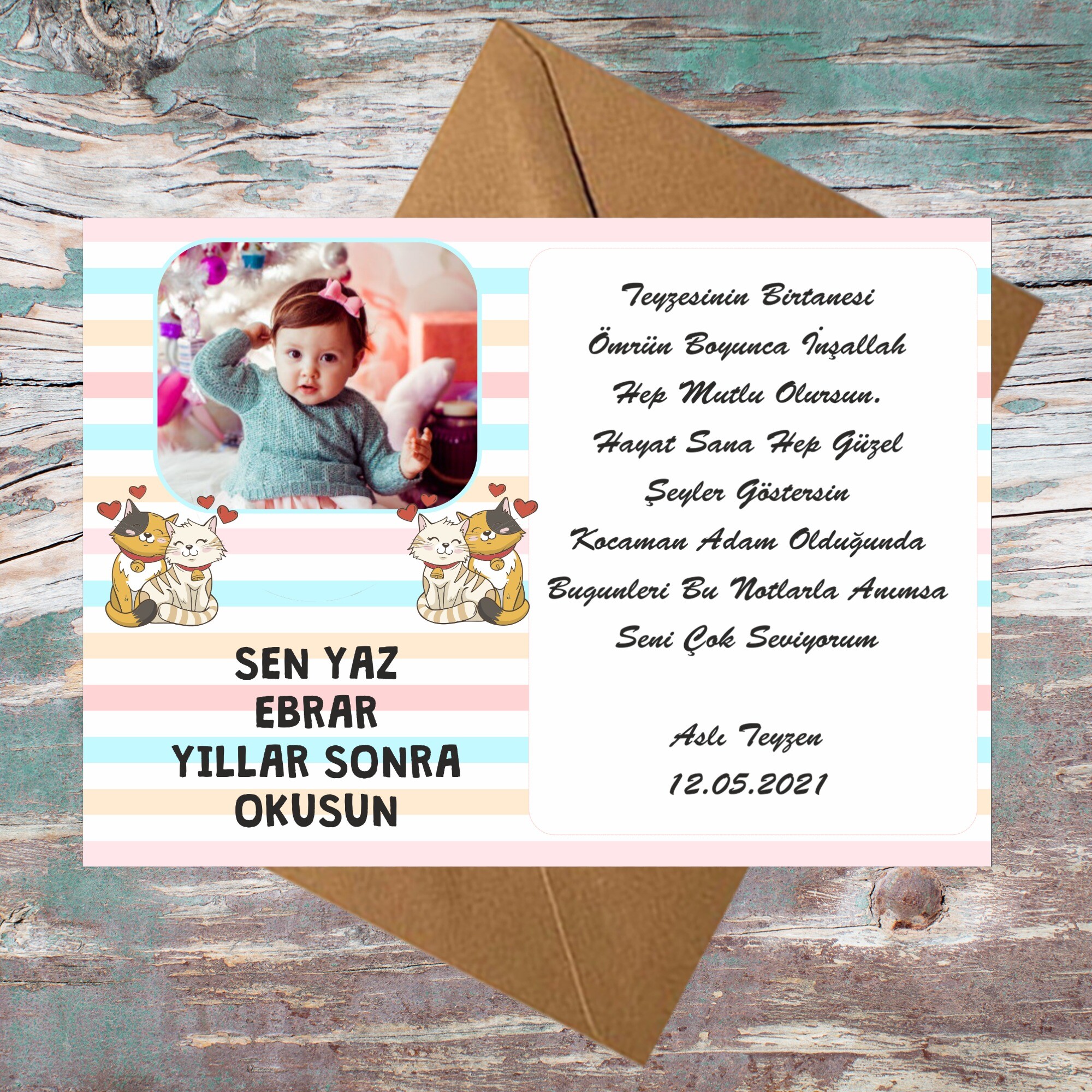 Sevimli Kediler Doğum Günü İçin Zarflı Anı Kartı