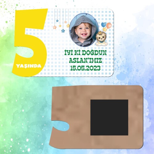 Sevimli Aslan 5 Yaşında Magnet Sarı Rakam