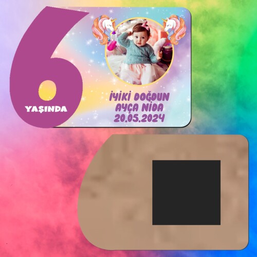 Unicorn 6 Yaş İçin Mor Rakamlı Ahşap Magnet Baskı