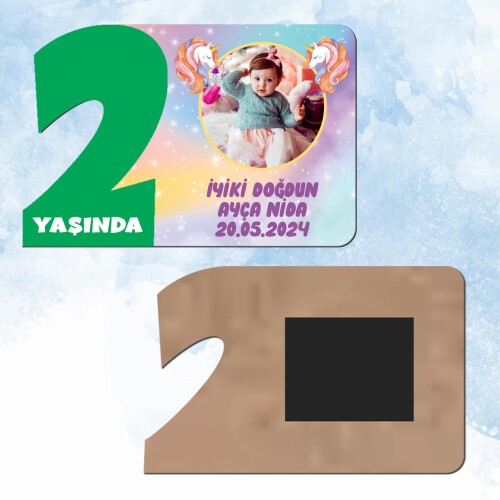 Unicorn Yeşil Rakamlı 2 Yaş Hediye Ahşap Magnet