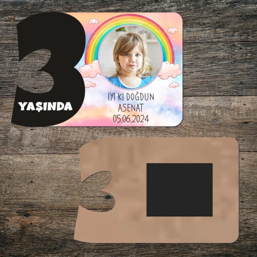 Gökkuşağı Temalı 3 Rakamlı Hatıra Magnet Siyah