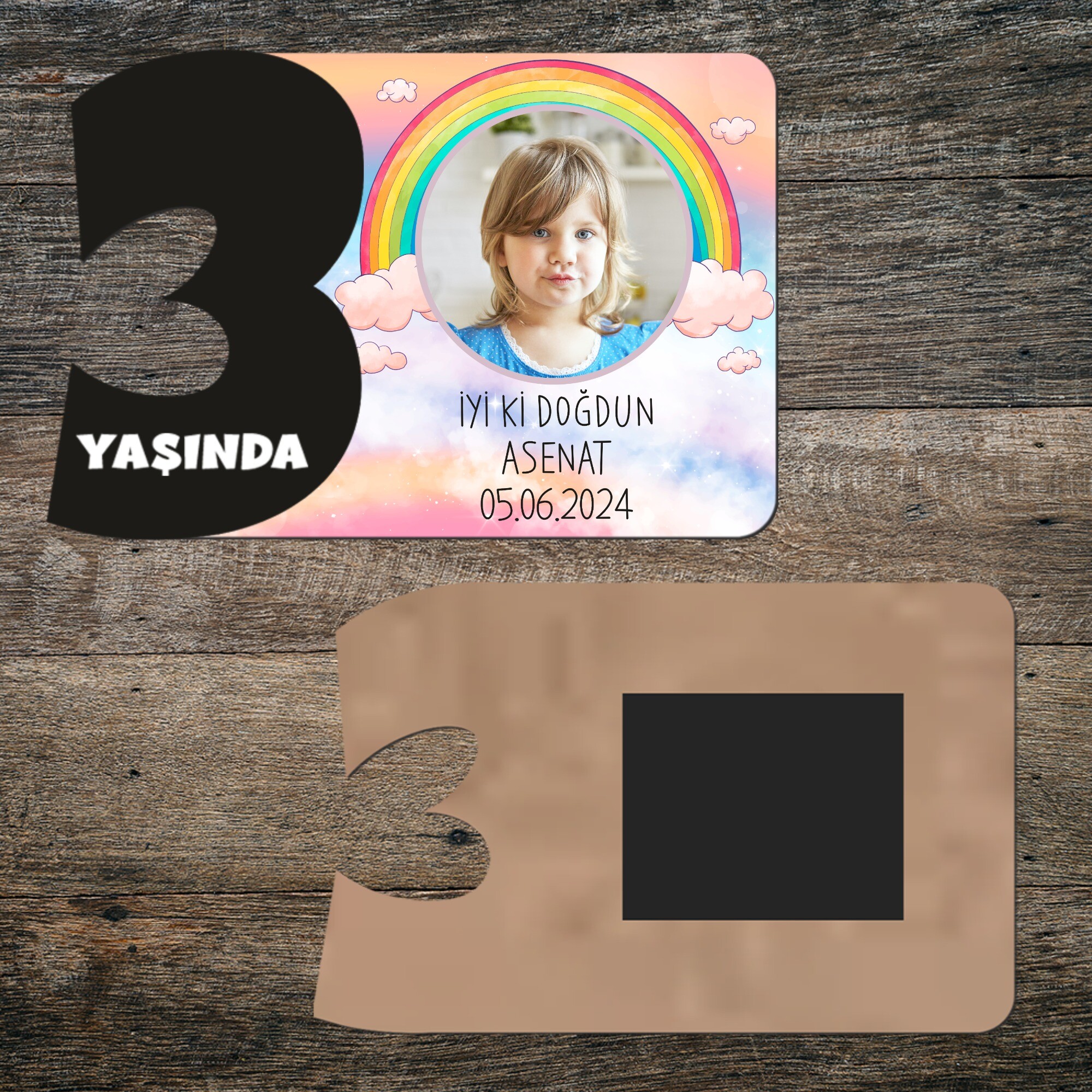 Gökkuşağı Temalı 3 Rakamlı Hatıra Magnet Siyah