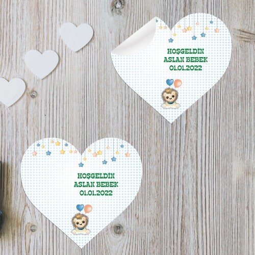 Sevimli Aslan Kalp Şeklinde Sticker Etiket
