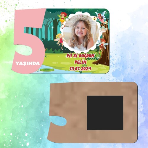 Peri Kızlar 5 Yaş İçin Pembe Sayılı  Ahşap Magnet