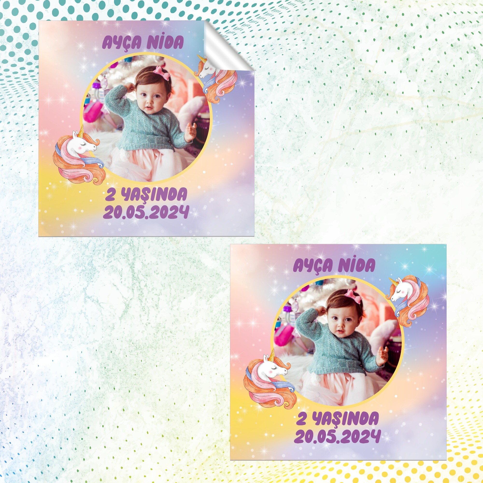 Unicorn Kare Doğum Günü Sticker