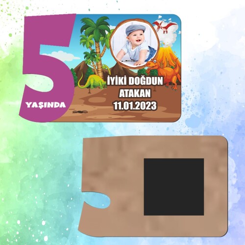 Dinazor Temalı Mor Rakamlı 5 Yaşında Magnet Ahşap
