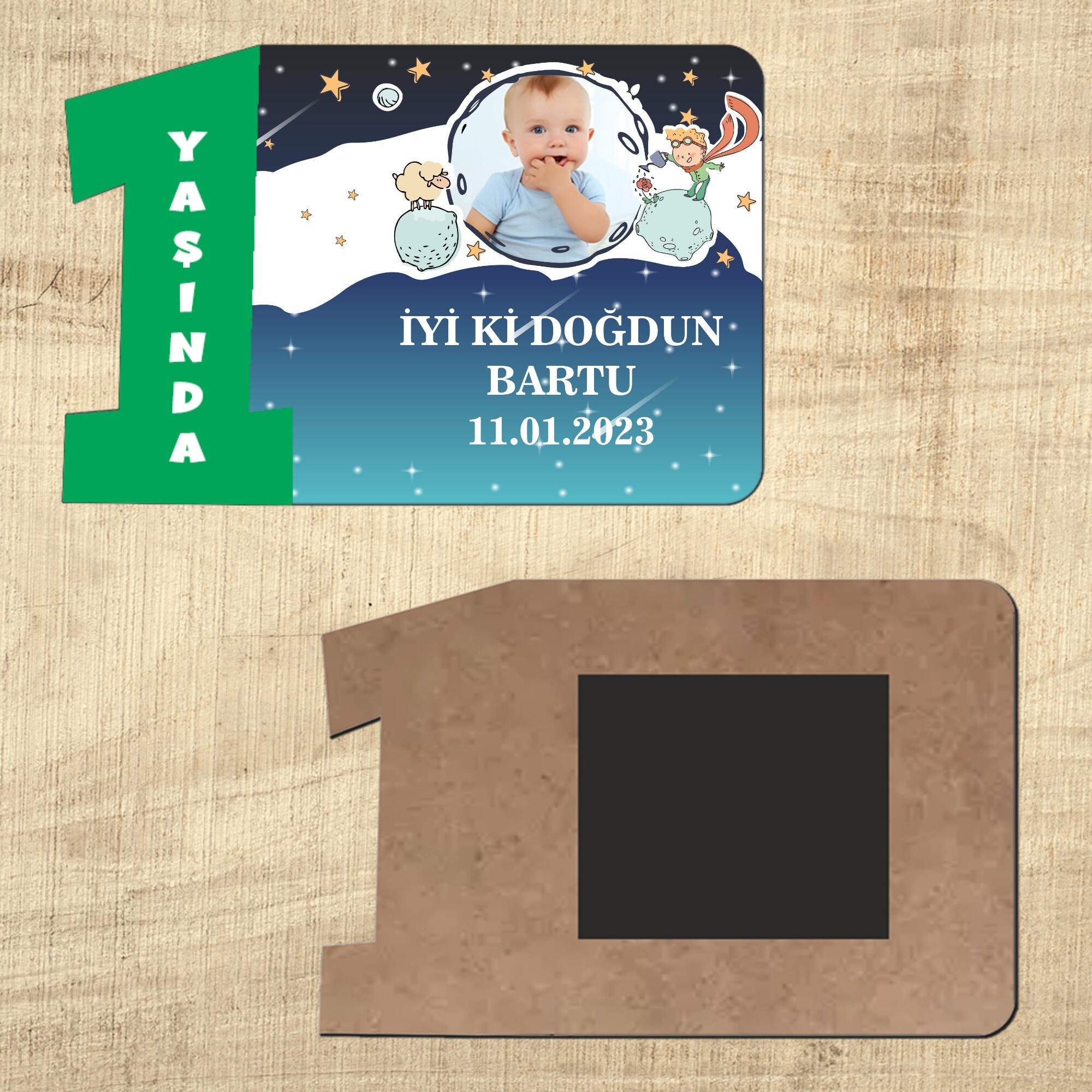 Küçük Prens 1. Yaş İçin Ahşap Yeşil Rakam Magnet