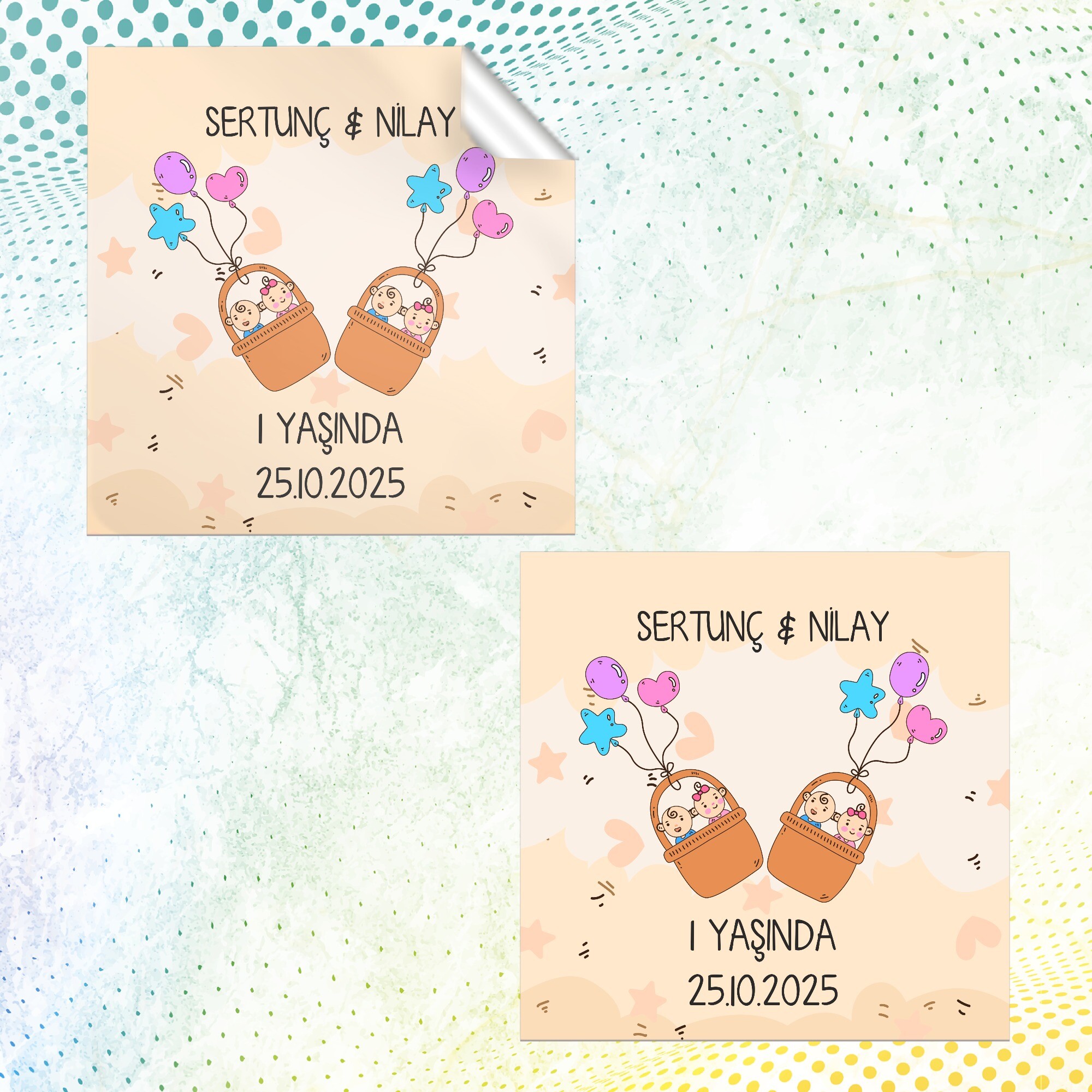 İkiz Bebek Kare Bebek Etiketi