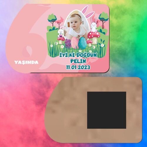 Tavşan Kız Temalı 6 Yaş Kız Çocuk Ahşap Pembe Rakam Magnet