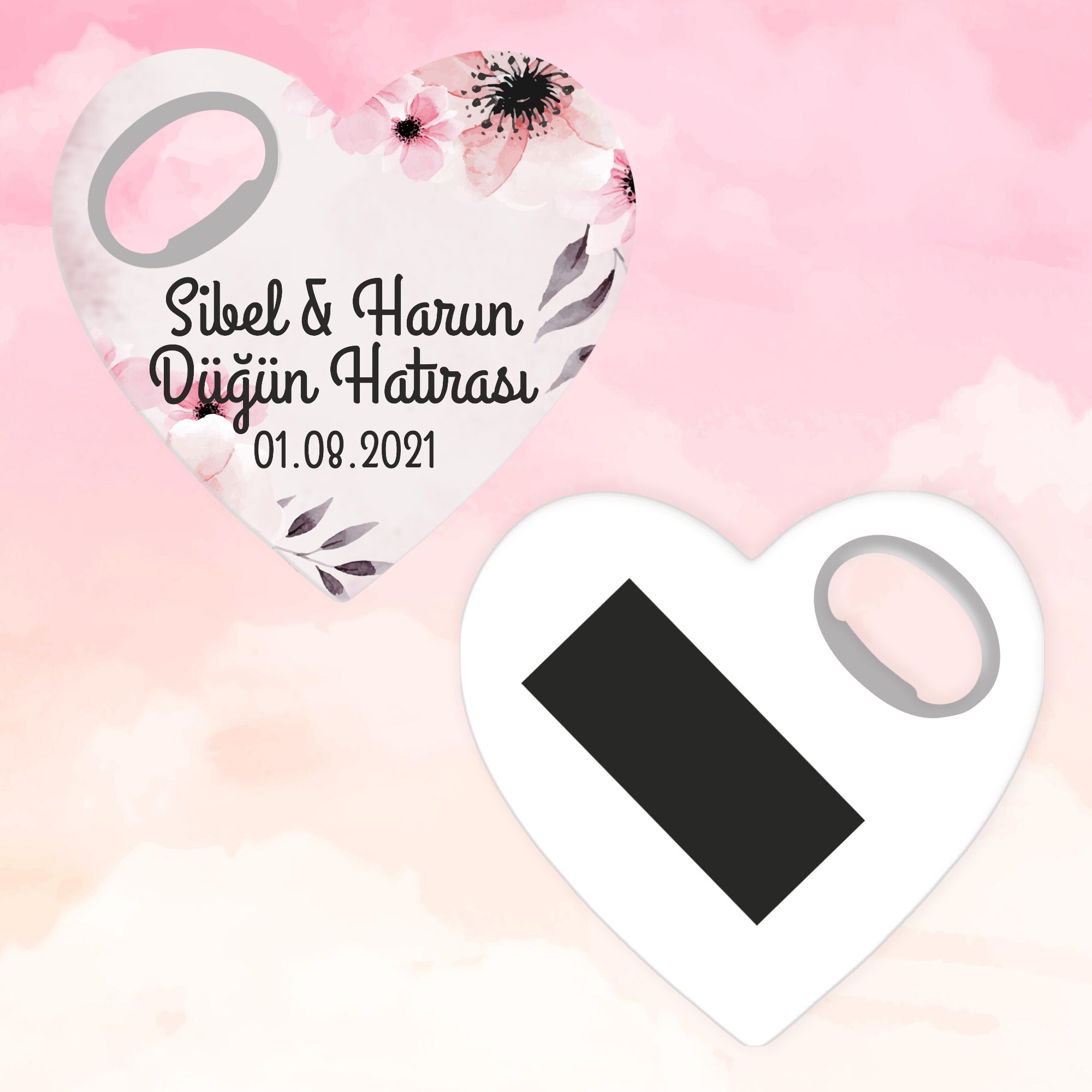 Pembe Tonlar Temalı Kına Düğün Açacaklı Kalp Magnet