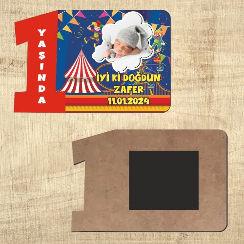 Palyaço Temalı Kırmızı Rakamlı 1 Yaş Ahşap Magnet