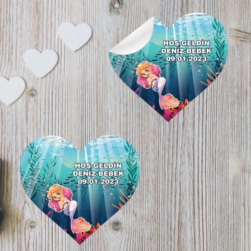 Deniz Kızı Kalp Şeklinde Sticker Etiket