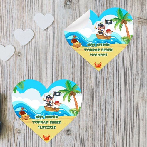 Korsan Temalı Kalp Şeklinde Sticker Etiket