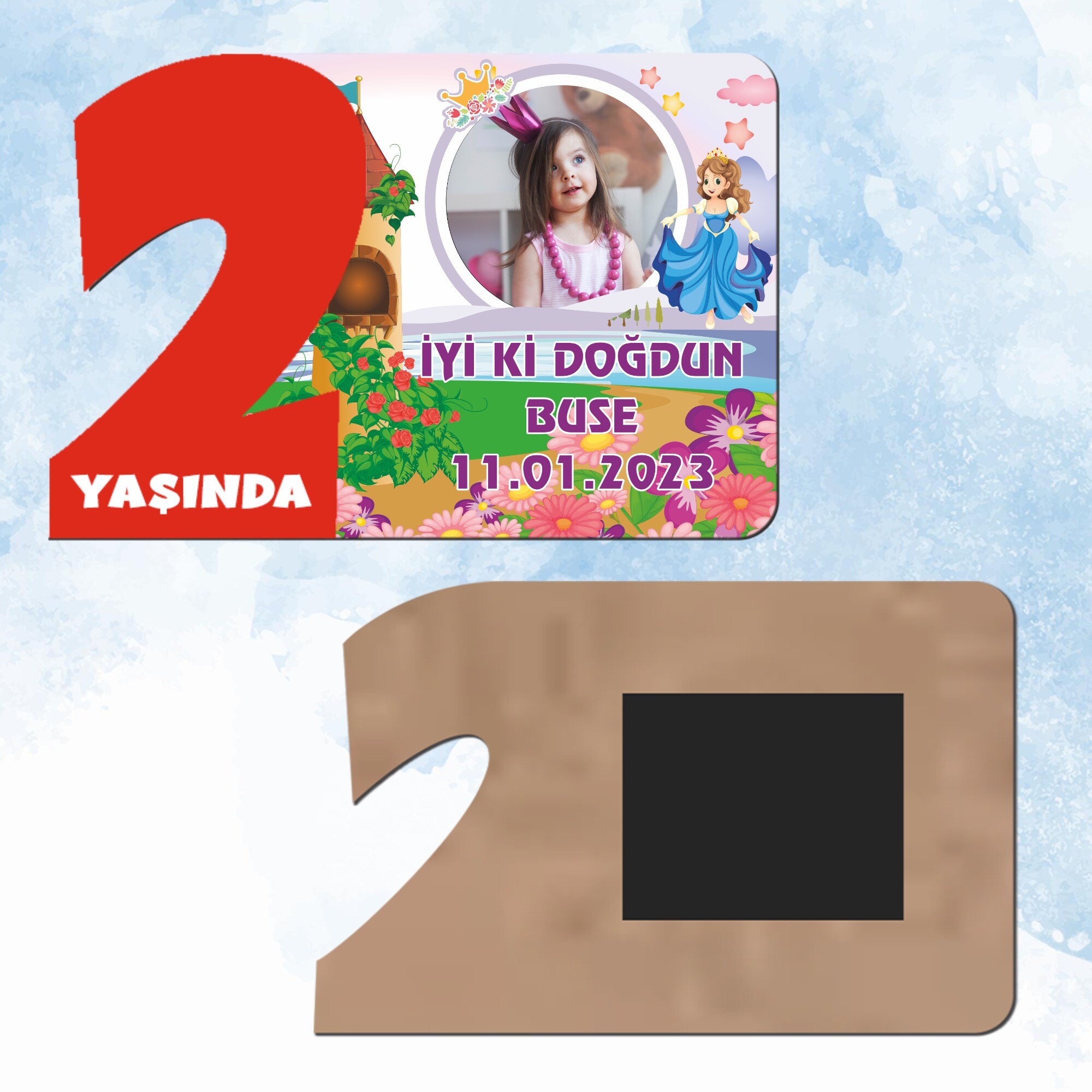 Prenses Tasarım Kırmızı 2 Yaşında Ahşap Mıknatıslı
