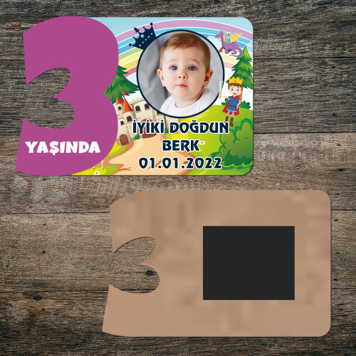 Prens Tasarım 3 Yaşında Mor Rakam Ahşap Magnet