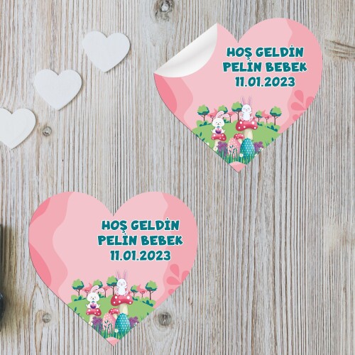 Tavşan Kız Temalı Kalp Şeklinde Sticker Etiket