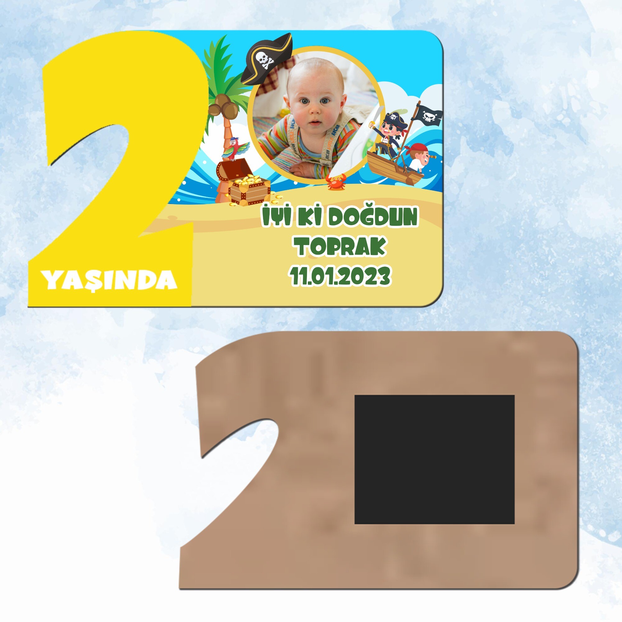 Korsan Temalı 2 Yaş Sarı Rakam Doğum Günü Magneti