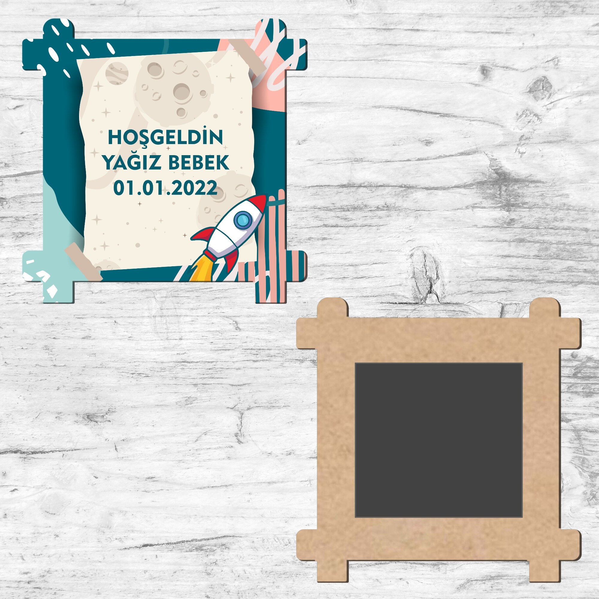 Roket Temalı Ahşap Çit Magnet