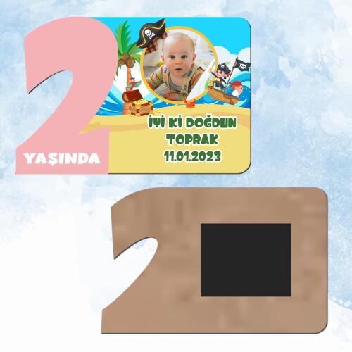 Korsan Temalı 2 Yaş Pembe Rakam Ahşap Magnet