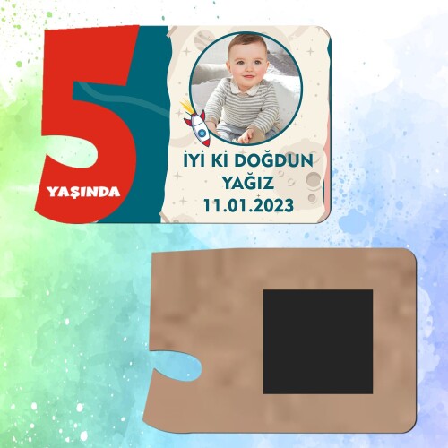 Roket Temalı 5 Yaş İçin Ahşap Magnet Kırmızı Model