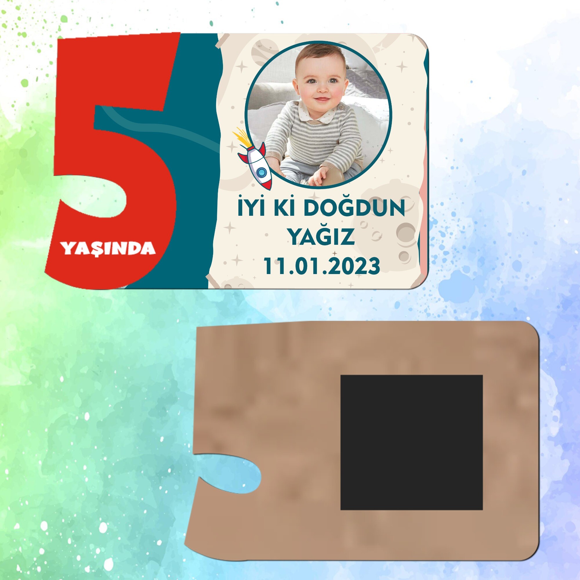 Roket Temalı 5 Yaş İçin Ahşap Magnet Kırmızı Model