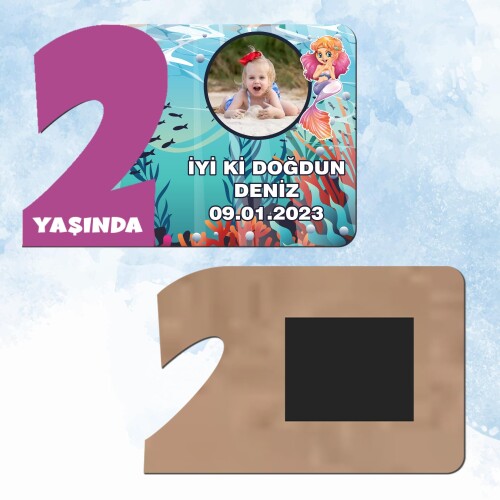 Deniz Kızı Mor Rakam 2 Yaşında Ahşap Hediye Magnet