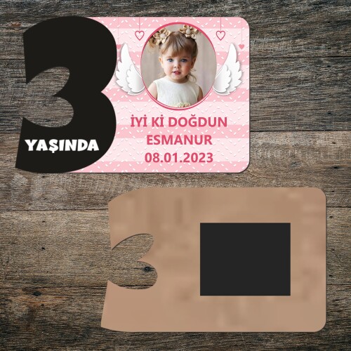 Melek Kanadı Temalı 3 Rakamlı Hatıra Magnet Siyah