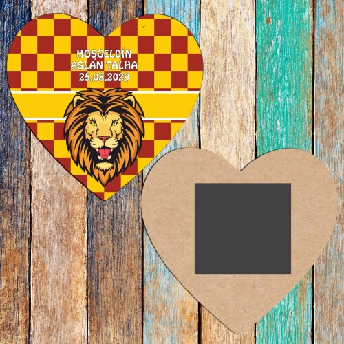 Aslan Cimbomlu Ahşap Kalp Magnet