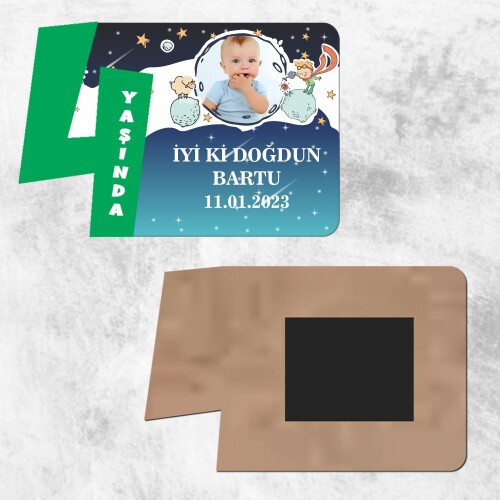 Küçük Prens 4 Yaş İçin Yeşil Rakamlı Ahşap Resim Magnet