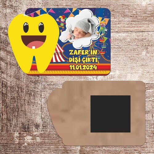 Palyaço Temalı Dişim Çıktı Ahşap Magnet Sarı Diş