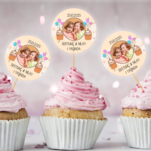 İkiz Bebek Cup Cake Kürdan Süs