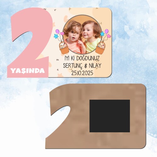 İkiz Bebek 2 Yaş Pembe Rakam Ahşap Magnet